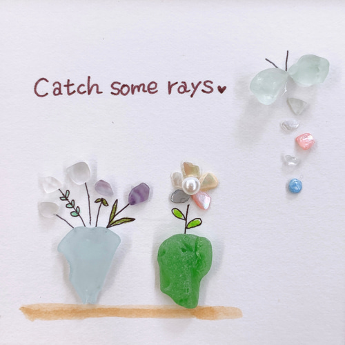 あいみょん☆⁠様 リクエスト 5点 まとめ商品　シーグラスアート　シーグラス シーグラスアート・ワンちゃんとお花と小鳥さん蝶々・NO765