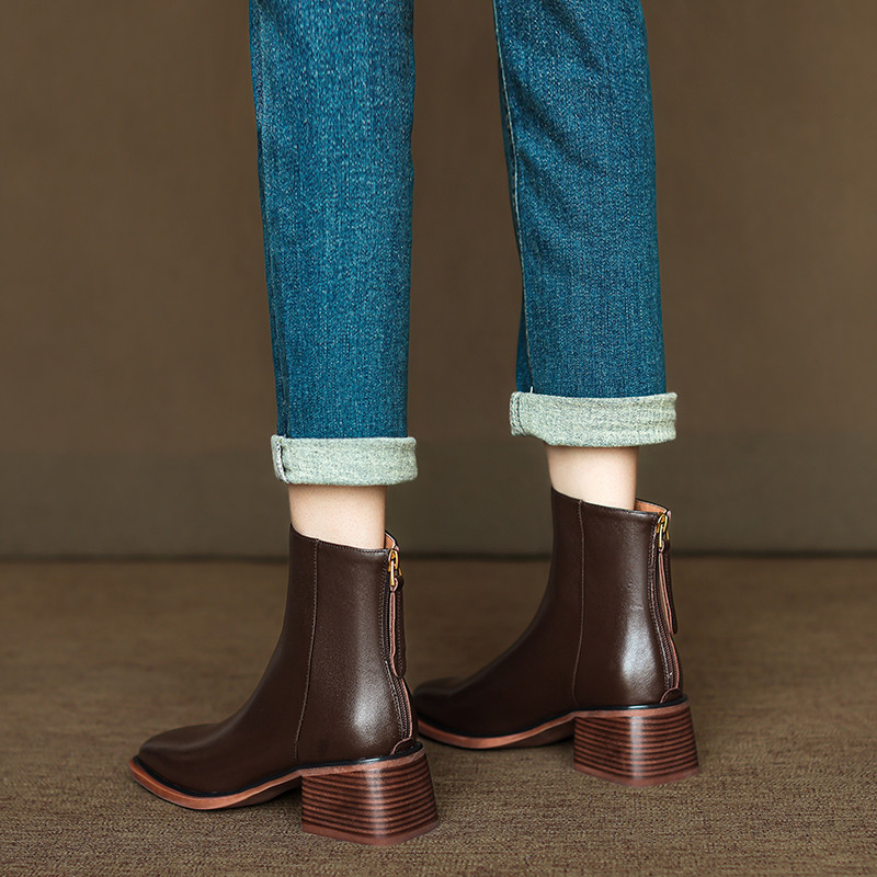 靴 ブーツ レディース 本革 ローヒール ショート チェルシーブーツ シューズ レザーブーツ 冬支度ハンドメイド2023