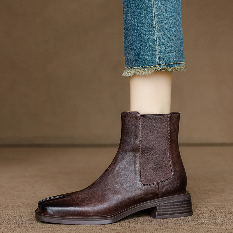 ショートブーツ シューズ 靴 ローヒール チェルシーブーツ 痛くない 本革靴 皮靴 キレイめ 冬支度ハンドメイド2023