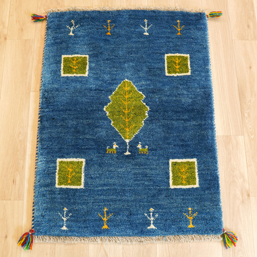 90×60cm 【手織り ペルシャ絨毯ギャッベ】ギャベ 手織り絨毯 