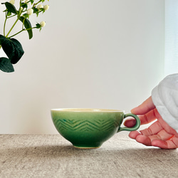スープカップM ワイドカップ　ヘリンボーン柄　チャイティーベージュ（手彫り） 6枚目の画像