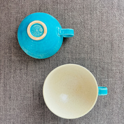 スープカップM ワイドカップ　ヘリンボーン柄　ターコイズブルー（手彫り） 4枚目の画像