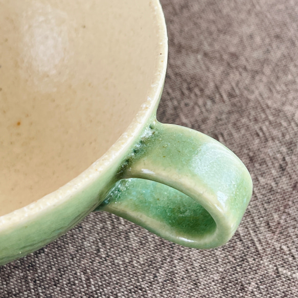 スープカップM ワイドカップ　ヘリンボーン柄　ピスタチオグリーン（手彫り） 4枚目の画像