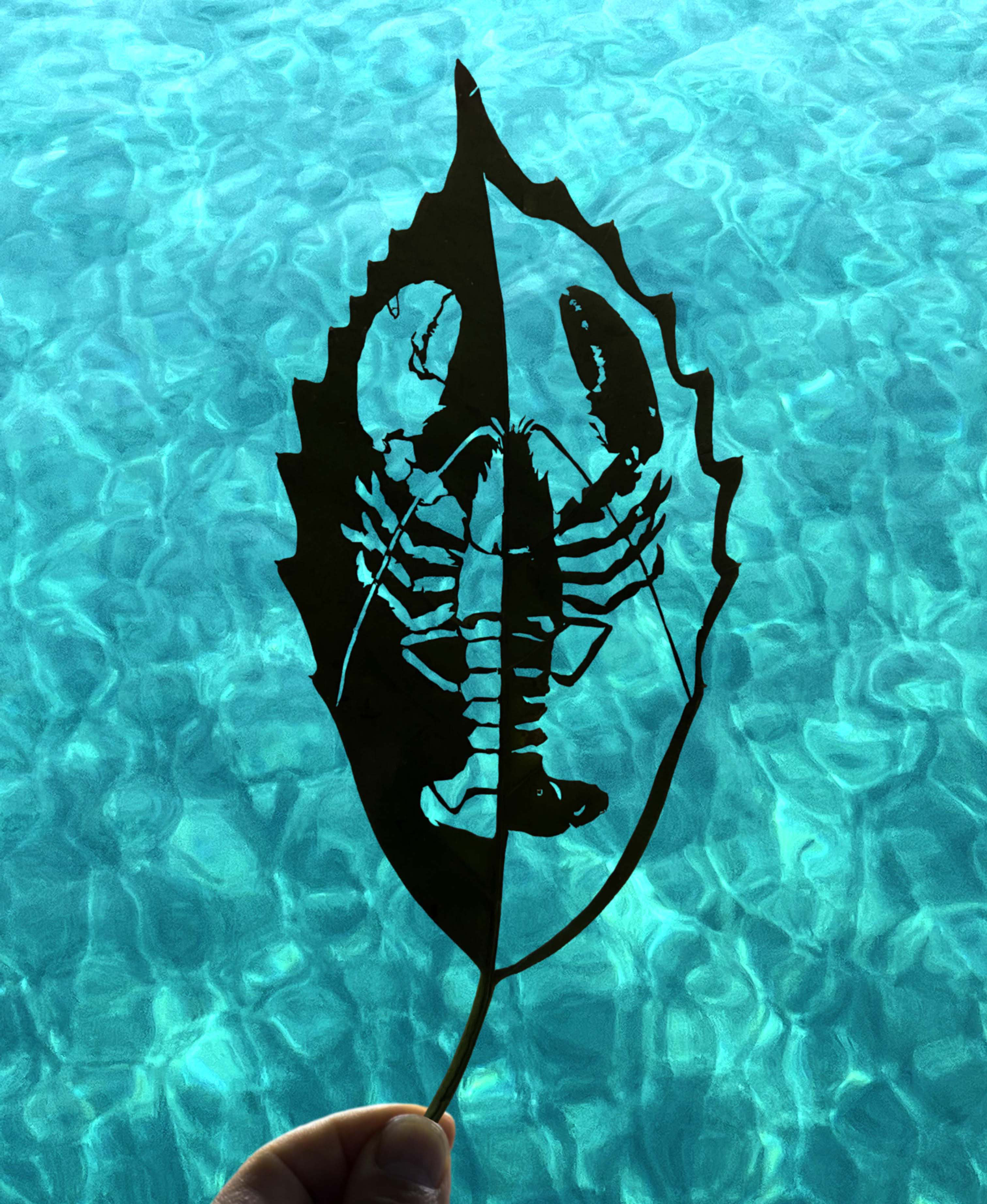 【オーダー】葉っぱの切り絵／ロブスター（額付）