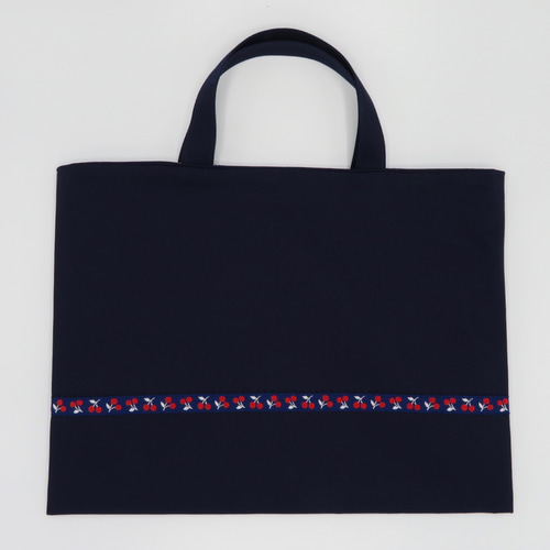 さくらんぼ 紺色 リボン チェック レッスンバッグ 上履き袋 受験 入学