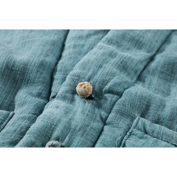 綿麻中綿ジャケット　柔らかくて暖かい中綿ジャケット　裏に飾りの紐が付き　ブルー　フリーサイズL271 5枚目の画像