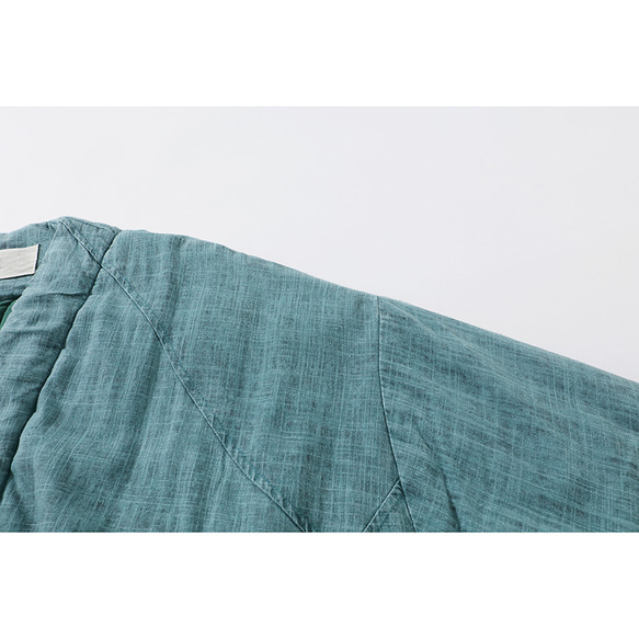 綿麻中綿ジャケット　柔らかくて暖かい中綿ジャケット　裏に飾りの紐が付き　ブルー　フリーサイズL271 4枚目の画像