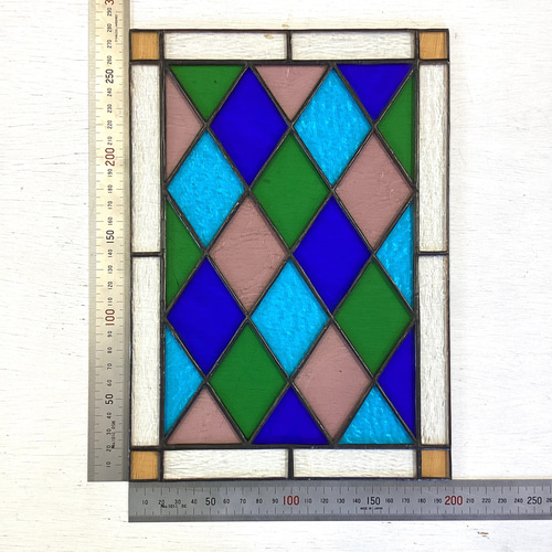 ステンドグラスパネル！！菱形模様 ブルー、グリーン、パープル