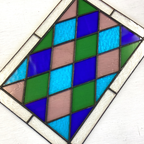 ステンドグラスパネル！！菱形模様 ブルー、グリーン、パープル