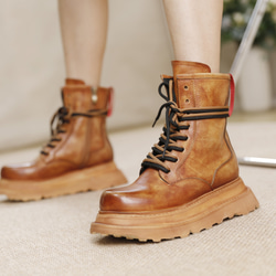23 秋冬新款女式真皮鞋獨特鞋底高跟鞋馬丁靴 22.5 厘米-25 厘米 #835 棕色 ⭐ 免費送貨 ⭐ 第2張的照片