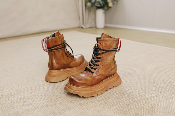 23 秋冬新款女式真皮鞋獨特鞋底高跟鞋馬丁靴 22.5 厘米-25 厘米 #835 棕色 ⭐ 免費送貨 ⭐ 第11張的照片