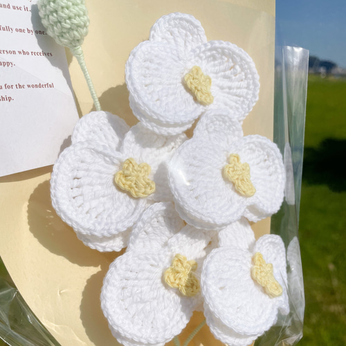 ハンドメイド あみぐるみ 胡蝶蘭　白 編み花 胡蝶蘭 鉢植え 編みぐるみ 枯れない花 ギフト (受注制作