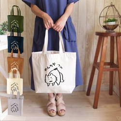 猫　トートバッグ　帆布 帆布グレー ポケット 猫トートバッグA4 厚手 大きめバッグ