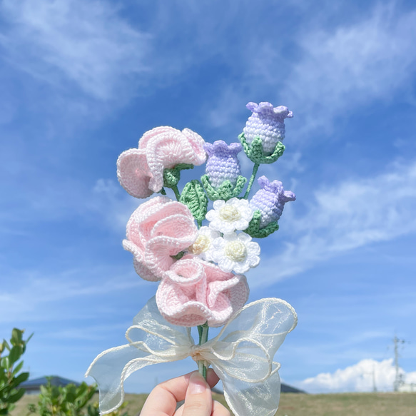 スイートピーの大人可愛い編み物ブーケ アートフラワー sui-sui