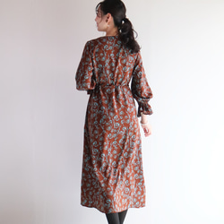 新款秋季色彩【植物圖案】柔和藍棕色長款喬其紗連身裙♥ 第5張的照片