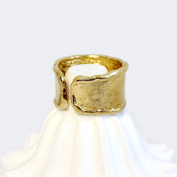 真鍮リング ファッションリング ブラス 太い メタルポイント ボリューム ボール シグネット ニュアンス ワイド クラフ 5枚目の画像