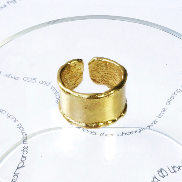 真鍮リング ファッションリング ブラス 太い メタルポイント ボリューム ボール シグネット ニュアンス ワイド クラフ 6枚目の画像