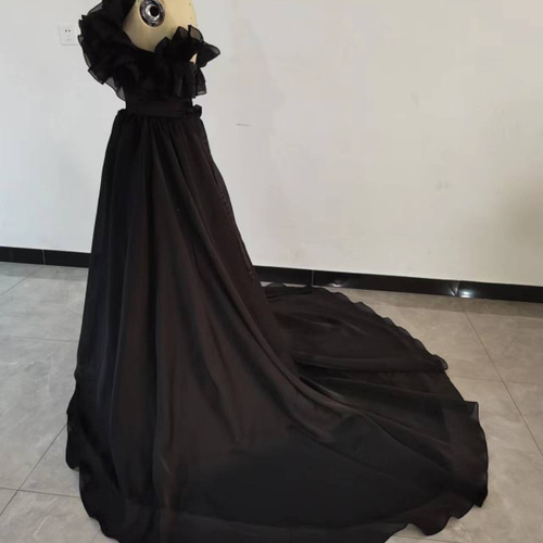 カラードレス 黑 オフショルダー 人気上昇 2次会 花嫁 ドレス  