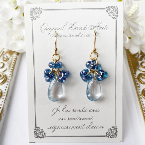 350円】チェコビーズの可愛いピアス956 ピアス（フック・チェーン） 花 