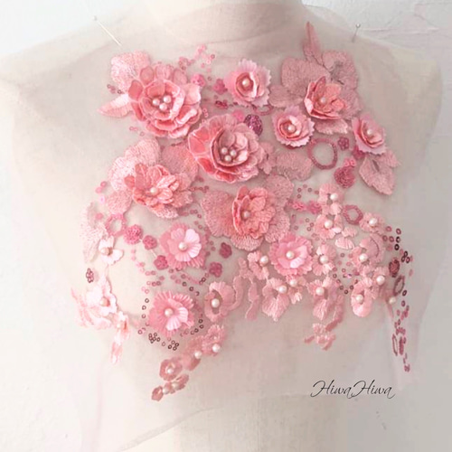 現行♡ミュベール 花柄レース ストレッチオールインワン 完売品 スパンコール刺繍レース フラワーモチーフ立体お花モチーフレース