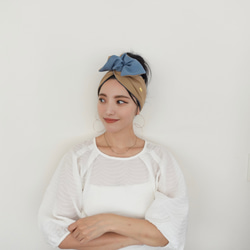 Outlet 霧藍&amp;沙米色 雙面不同線色｜換裝頭巾｜QPPA®︎髮巾帽 第3張的照片