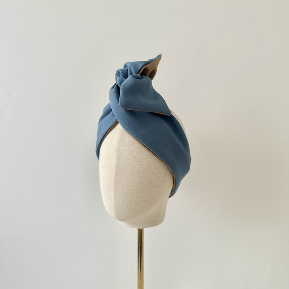 Outlet 霧藍&amp;沙米色 雙面不同線色｜換裝頭巾｜QPPA®︎髮巾帽 第19張的照片