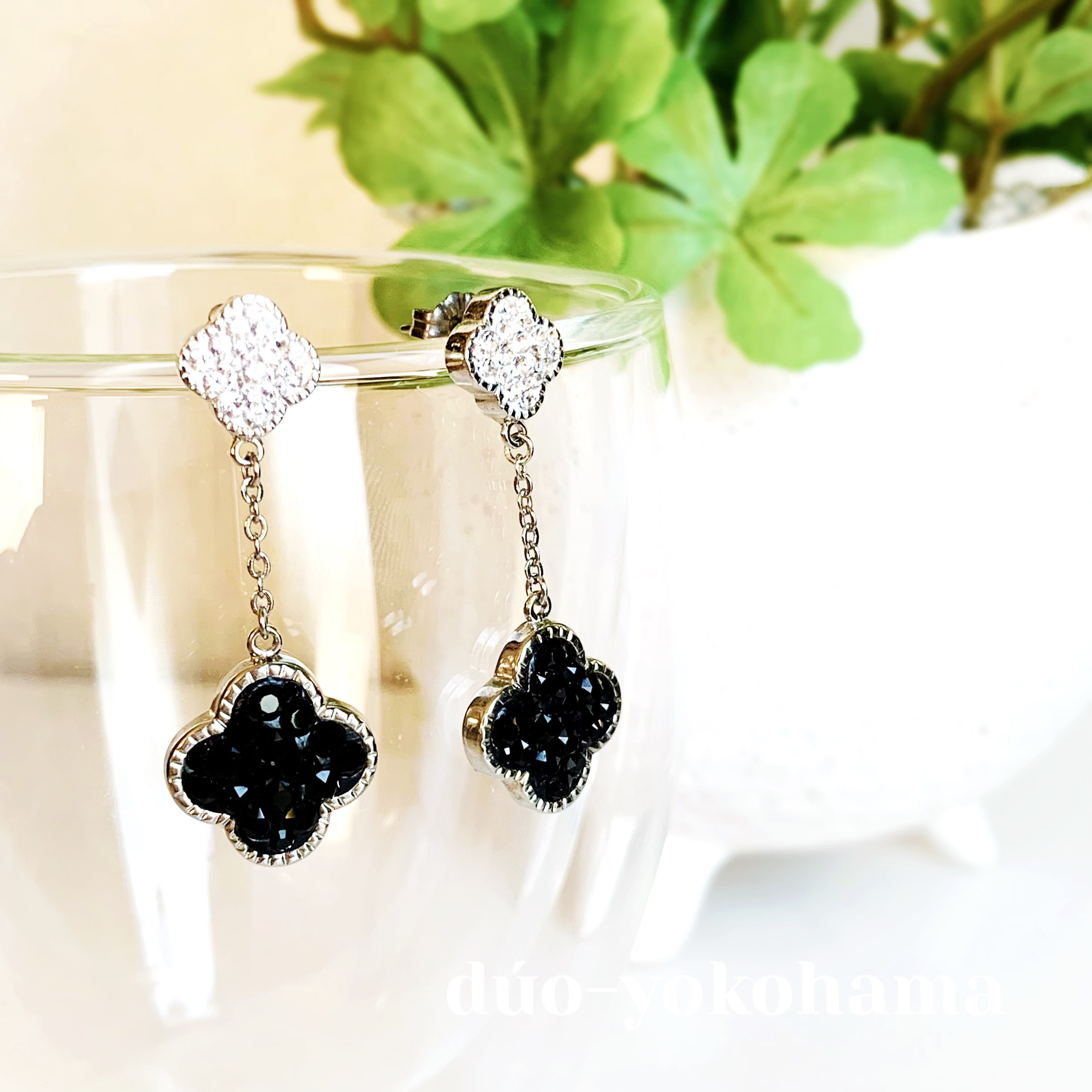 【送料無料】Wクローバーフラワーピアス_イヤリング　シルバー