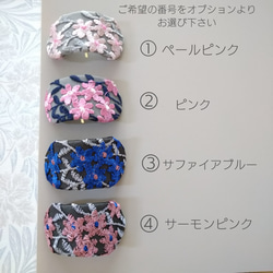 【jasmine/flower　ジャスミン】楕円ボタニカル/フラワー柄総刺繍/グレー　バレッタ/ポニーフック 5枚目の画像