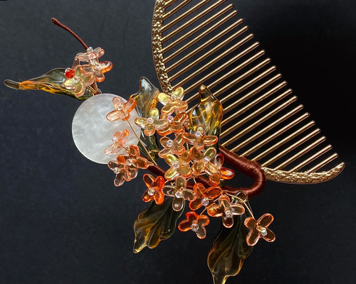 木製 花と魚彫刻 ヘアコーム*6 e55c481dc9836e89c9b2ff0efc99f0