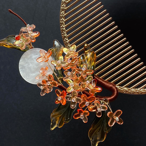 十五夜の櫛かんざし 金木犀と満月のヘアコーム コーム メノ工房 通販