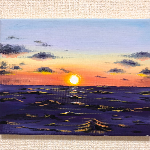 夕日と海のアクリル画 風景画 夕日と海のアクリル画 風景画