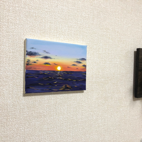 アクリル原画-海に沈む夕日 星空/夜/キャンバス/プレゼント
