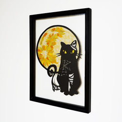 【アートパネル】Halloween -月猫-  【切り絵×ちぎり絵】　黒猫　ハロウィン　おしゃれインテリア　個性的アート 11枚目の画像