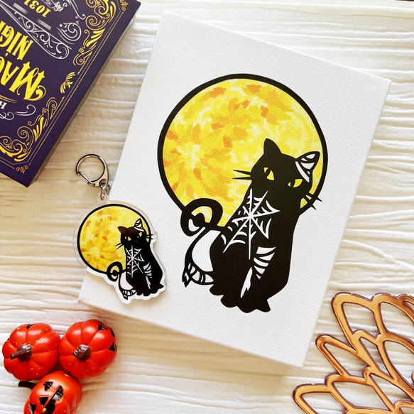 【アートパネル】Halloween -月猫-  【切り絵×ちぎり絵】　黒猫　ハロウィン　おしゃれインテリア　個性的アート 6枚目の画像