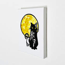 【アートパネル】Halloween -月猫-  【切り絵×ちぎり絵】　黒猫　ハロウィン　おしゃれインテリア　個性的アート 4枚目の画像