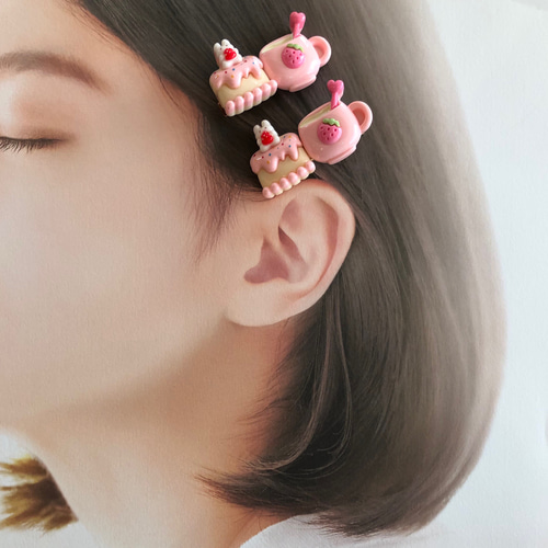ヘアリボン ハンドメイド ヘアクリップ スイーツ柄 ウサギ