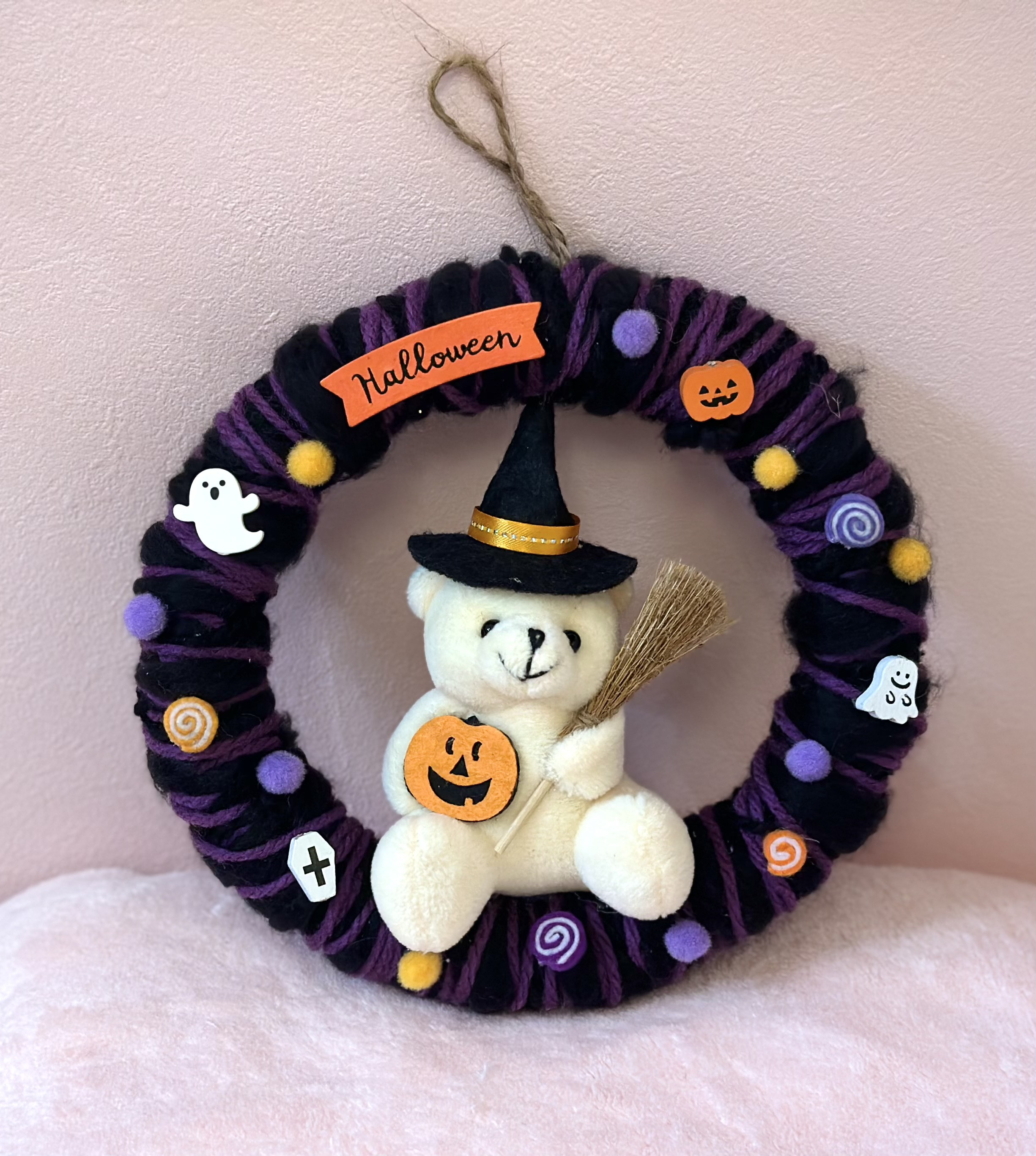 よっぴ　ブランケット　カラフル③　スカル　ハロウィンリース　編み物 ハロウィンリース | iichi 日々の暮らしを心地よくする