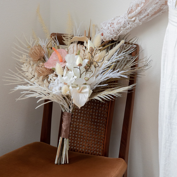 ブーケ スモークツリー プロテア パンパスグラス ウェディングブーケ