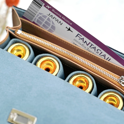 ダークネイビー×ゴールド】トランペット マウスピースポーチ 本革