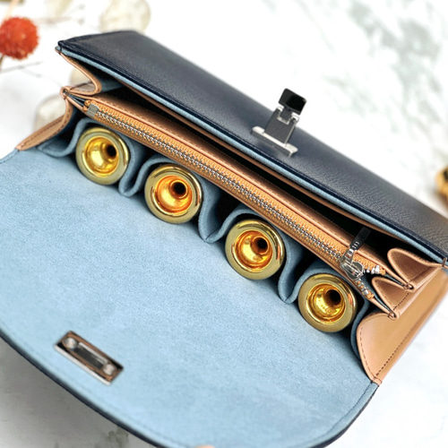 ダークネイビー×ゴールド】トランペット マウスピースポーチ 本革