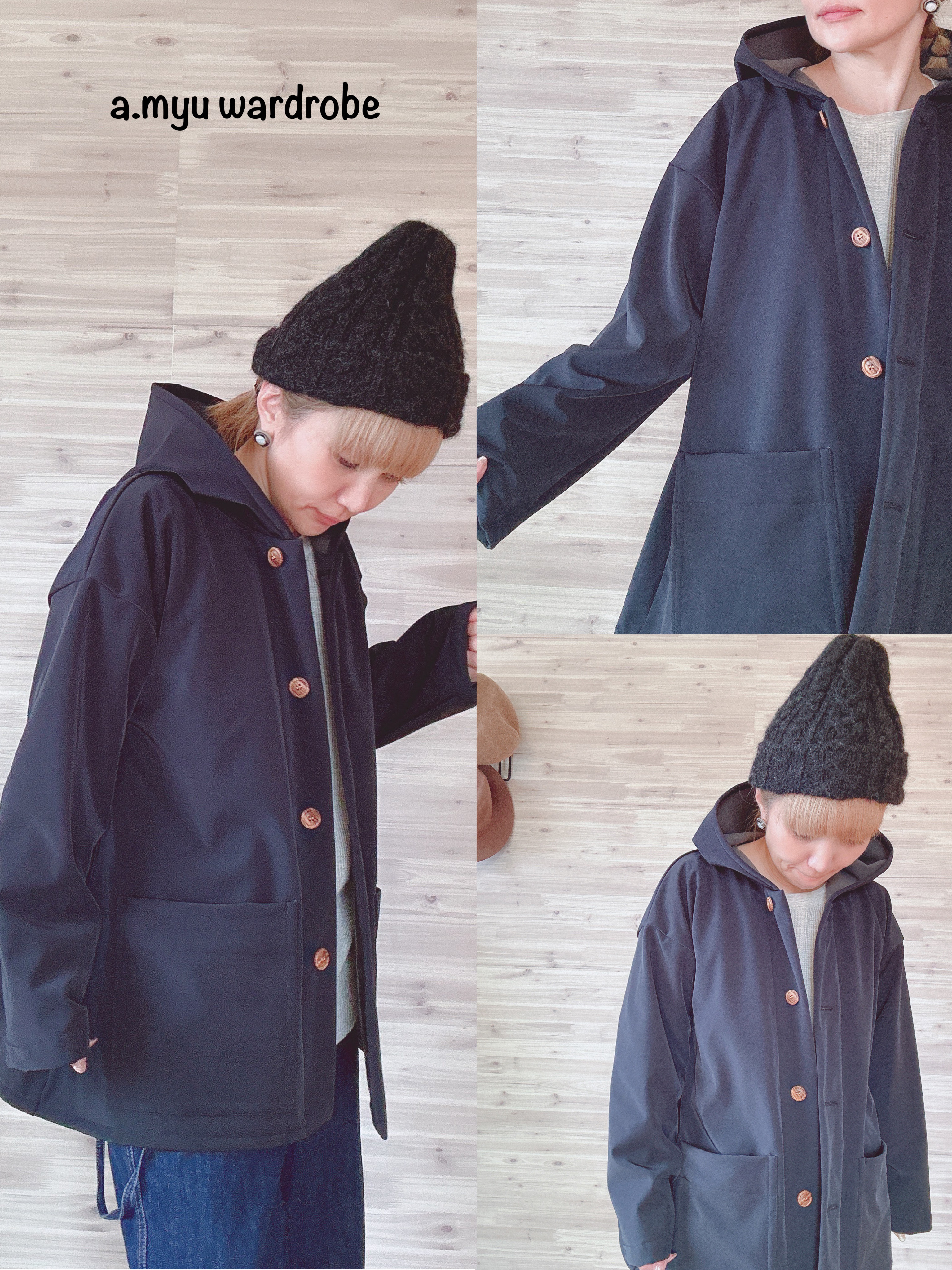 a.myu outdoor♪街でも山でも黒　オーバーサイズコート　ソフトシェル使用