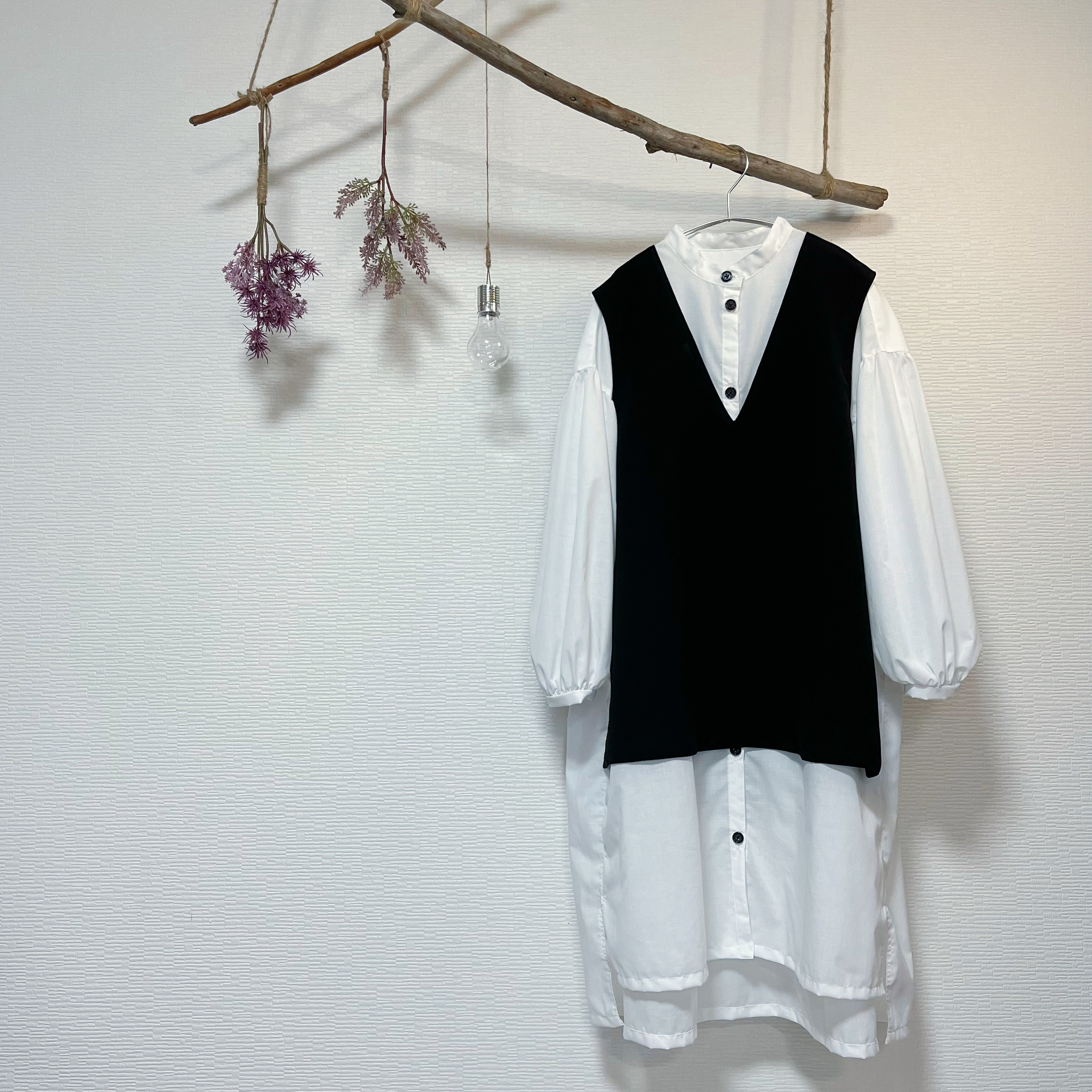 新作　バックギャザーのシャツワンピ