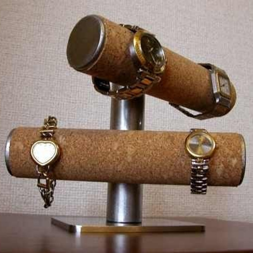 腕時計スタンド ステンレス、コルク製 手動回転式腕時計スタンド 
