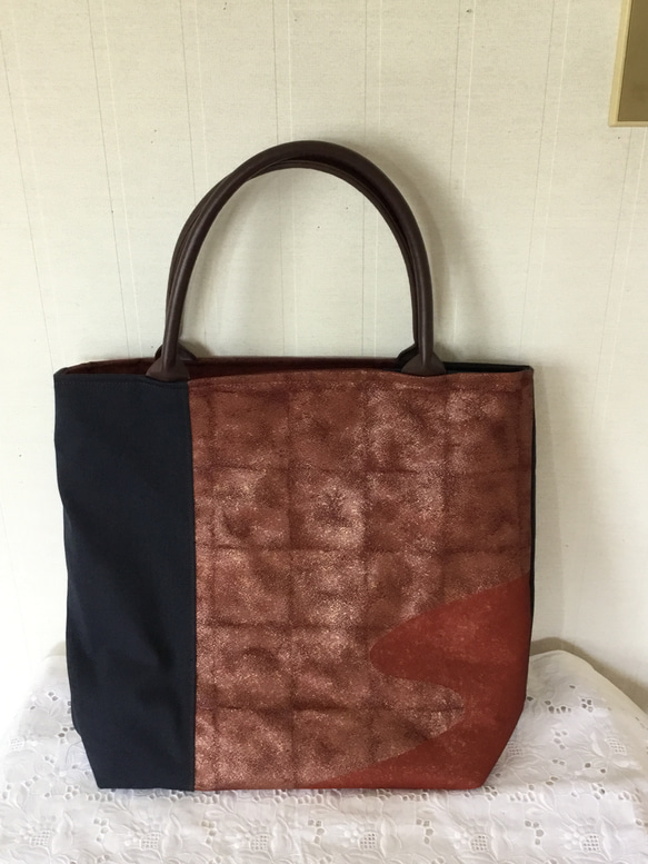 【送料0円】 ハンドメイド・リメイク帯・トートバッグ・大きめ・お出掛け トートバッグ