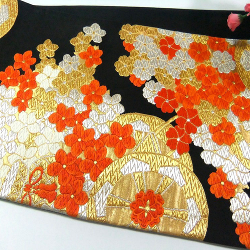 16)1739】142cm/花車文様/タペストリー・テーブルランナー等/帯 