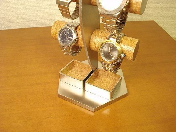 誕生日プレゼント　三日月3段腕時計スタンド　ダブルトレイ付き 3枚目の画像