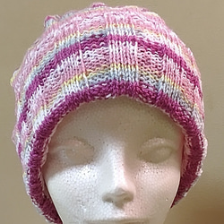 ハンドメイド　ニット帽　模様染め　ピンク系　 7枚目の画像