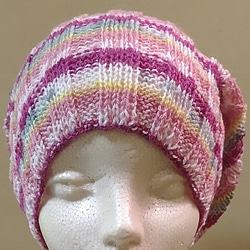 ハンドメイド　ニット帽　模様染め　ピンク系　 3枚目の画像