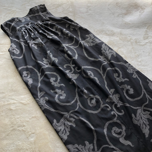 大島紬のジレ ロングベスト ジャンパースカート 茶 着物リメイク