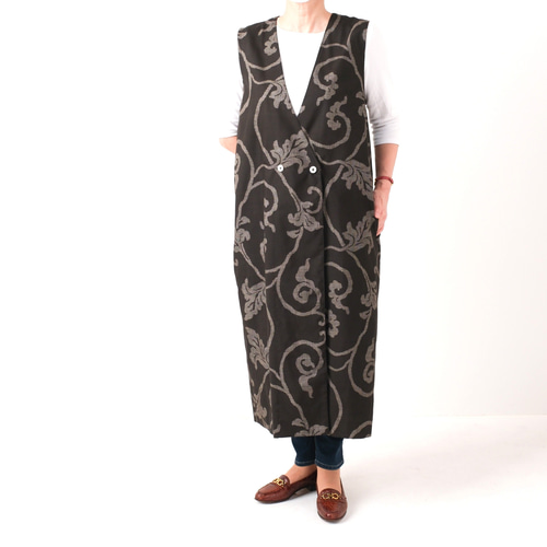 着物　リメイク　大島紬　カシュクール　ジレ　マキシ　ロング　ベスト 着物リメイク大島紬カシュクールジレマキシロングベスト